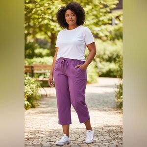Easy Essentials 100% COTTON CAPRI W/ DRAWSTRING in Purple Orchid